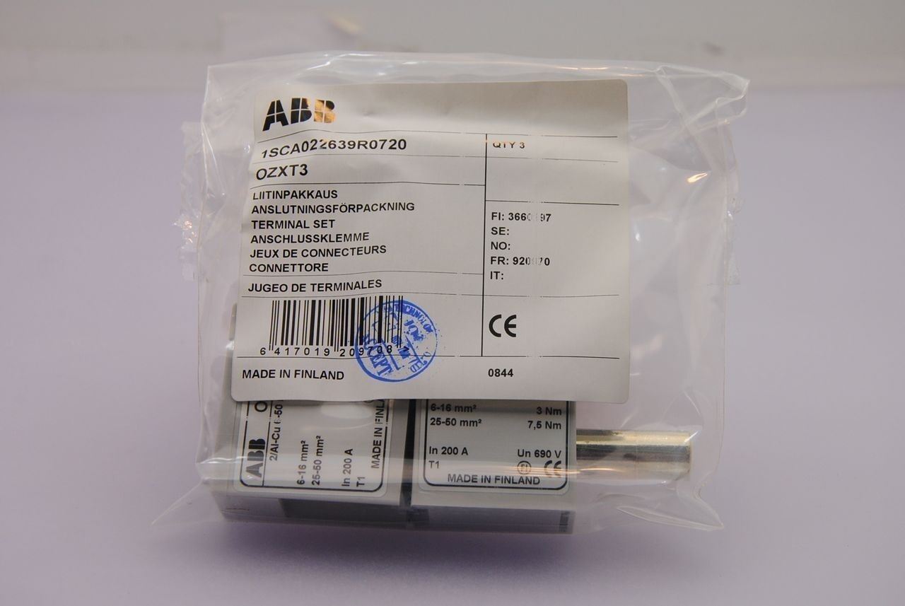 3x ABB 1SCA022639R0720 OZXT3 Terminal Set Clamps Breaker Expander 1 to 2 1/0 AWG