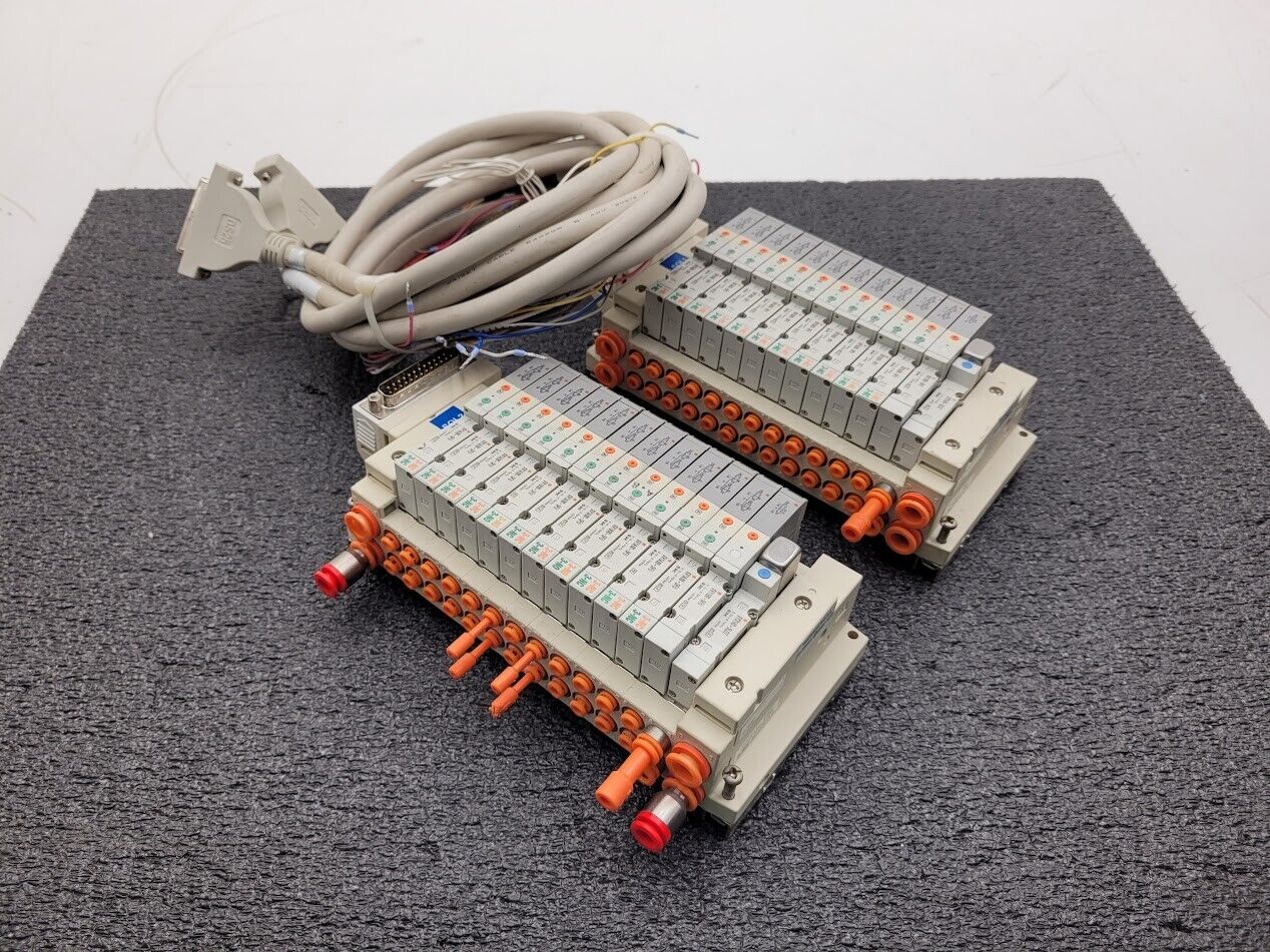 2x SMC Valve Block Solenoid Manifold SV1A00-5FU SV1100-5FU 24VDC 26 Valves Lot C