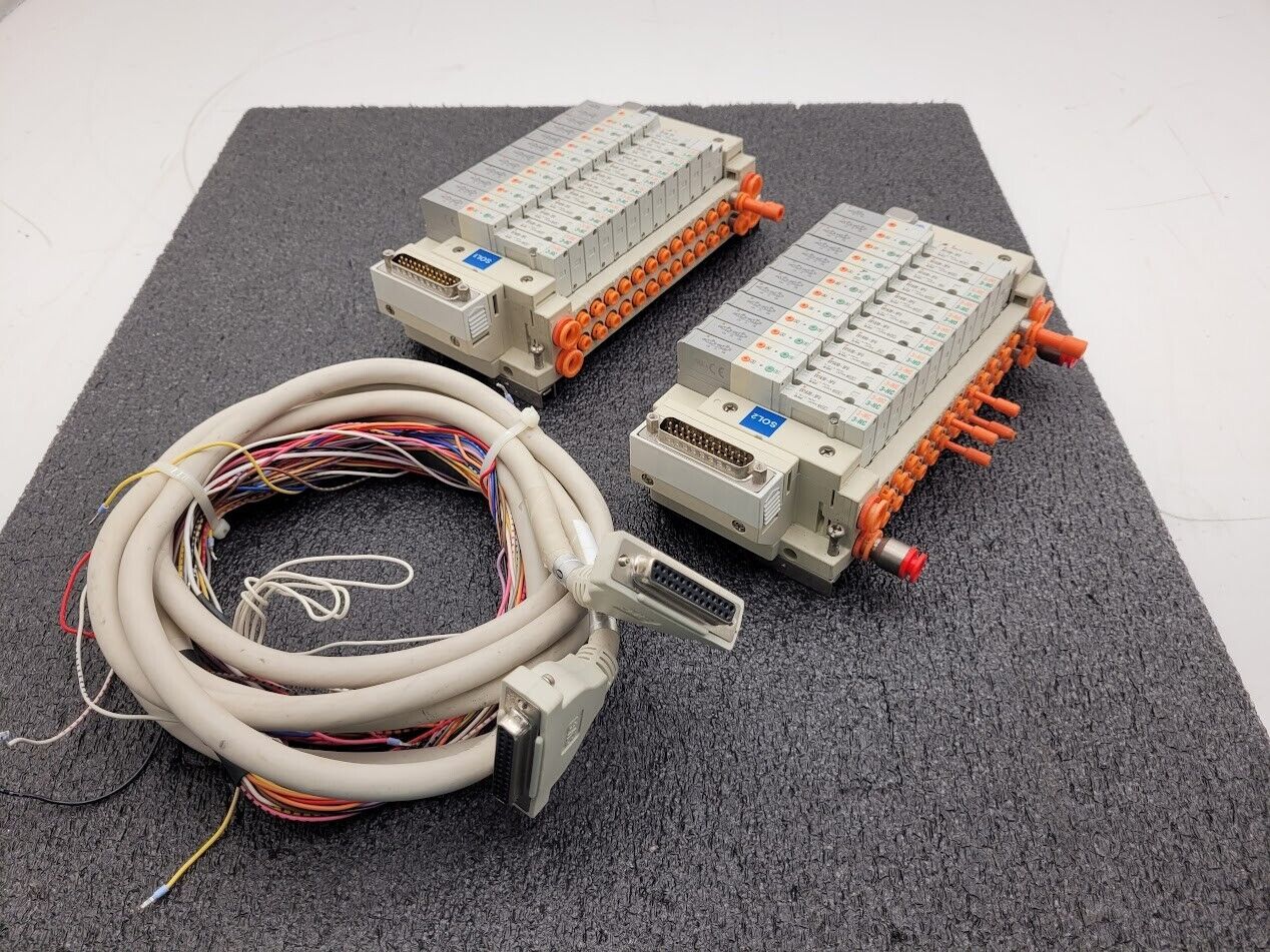 2x SMC Valve Block Solenoid Manifold SV1A00-5FU SV1100-5FU 24VDC 26 Valves Lot C