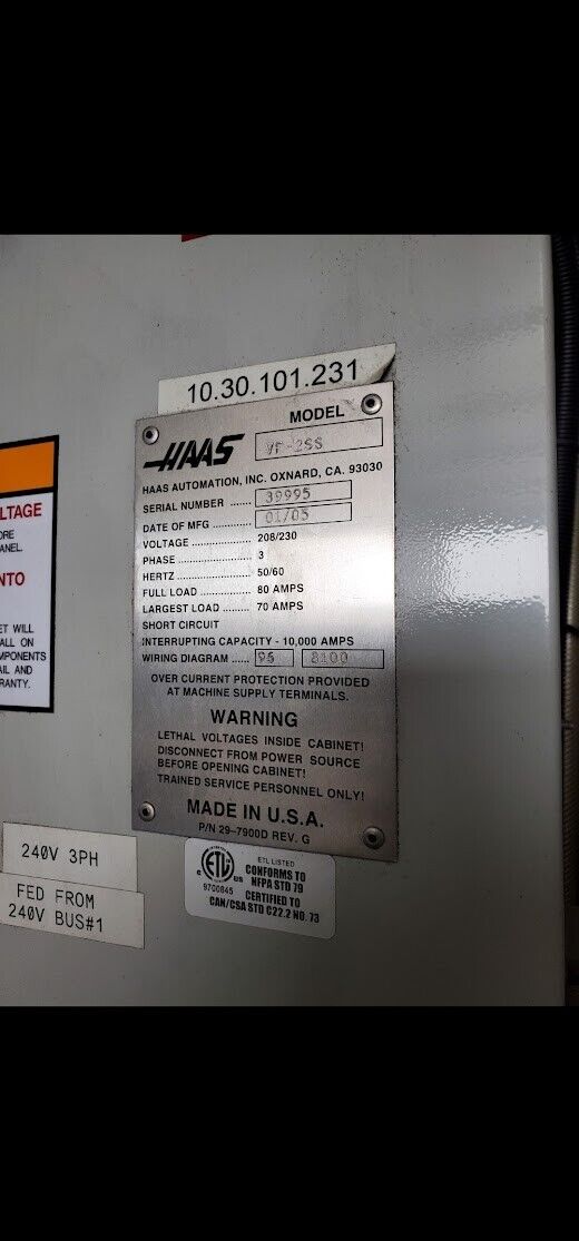 2005 Haas CNC VF-2SS Control Panel HMI Intact Working Tested