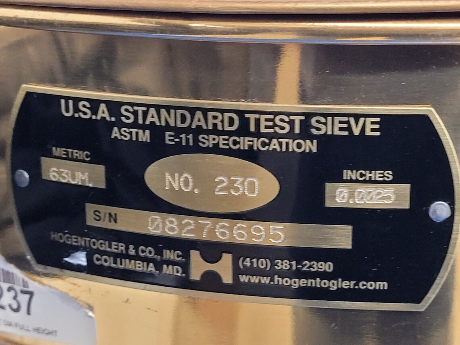12" Lot of 5x Humbolt Hogentogler 230, 635, 325, 2x 500 Standard Test Sieve
