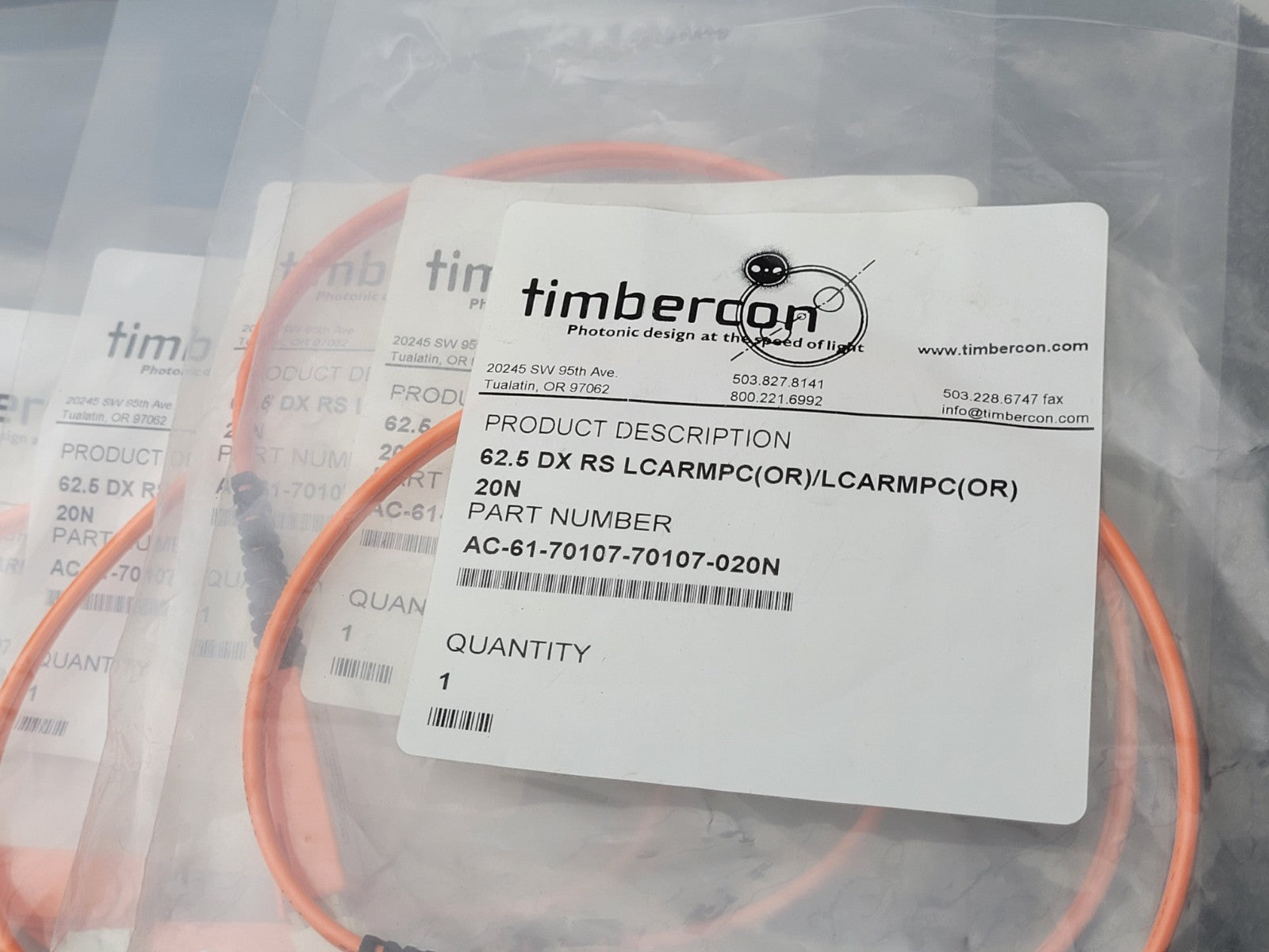 10x TIMBERCON AC-61-70107-70107-020N 62.5 DX RS LCARMPC/20N Fiber Optic Cables