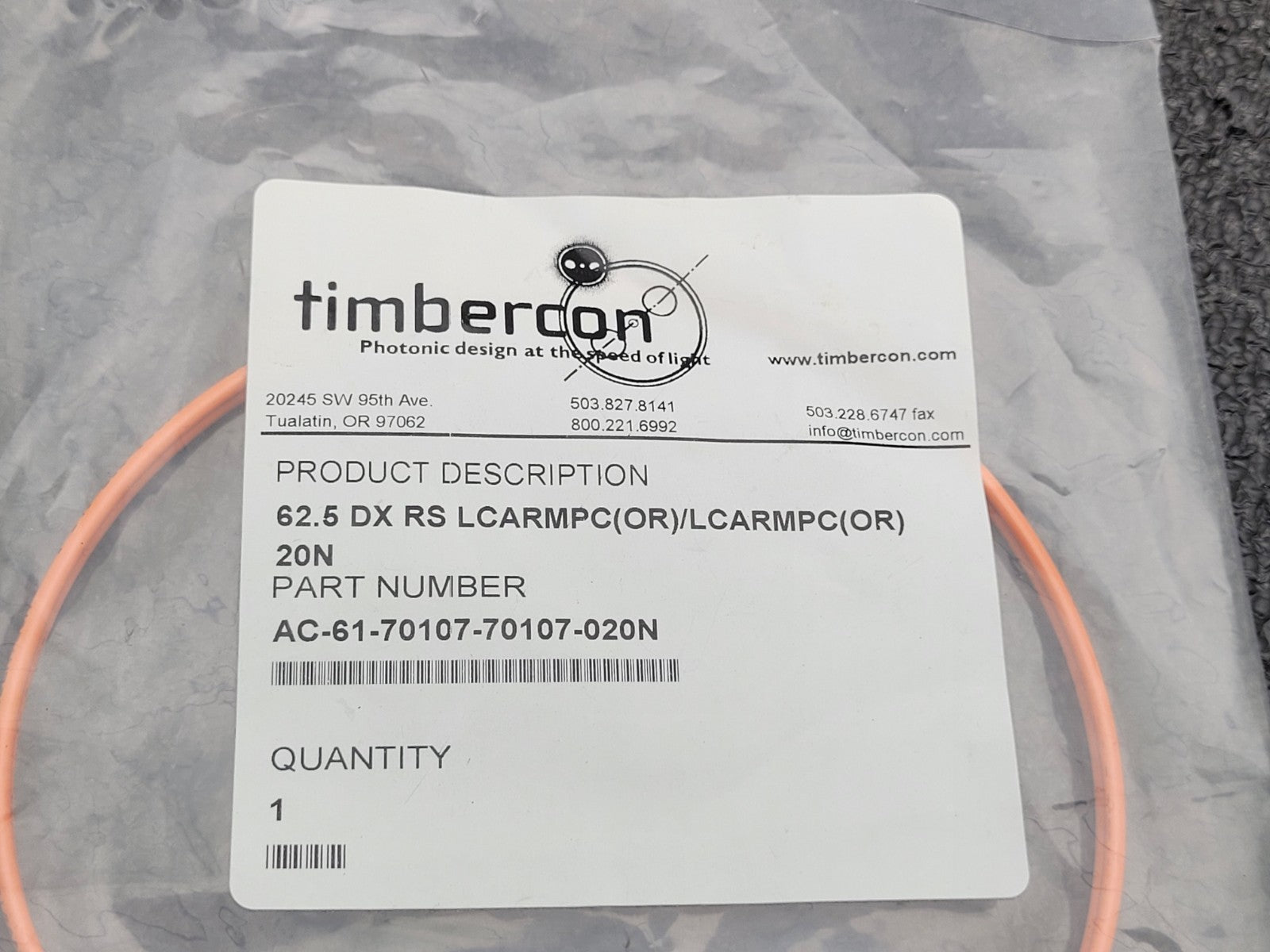 10x TIMBERCON AC-61-70107-70107-020N 62.5 DX RS LCARMPC/20N Fiber Optic Cables