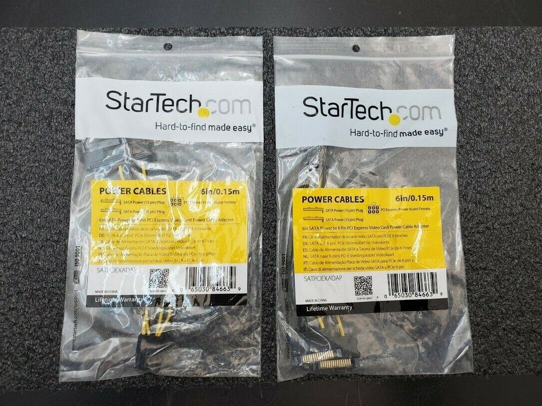 2x Startech Dual SATA Power x 6-Pin PCI Express Video Card Cable Adapter 6"