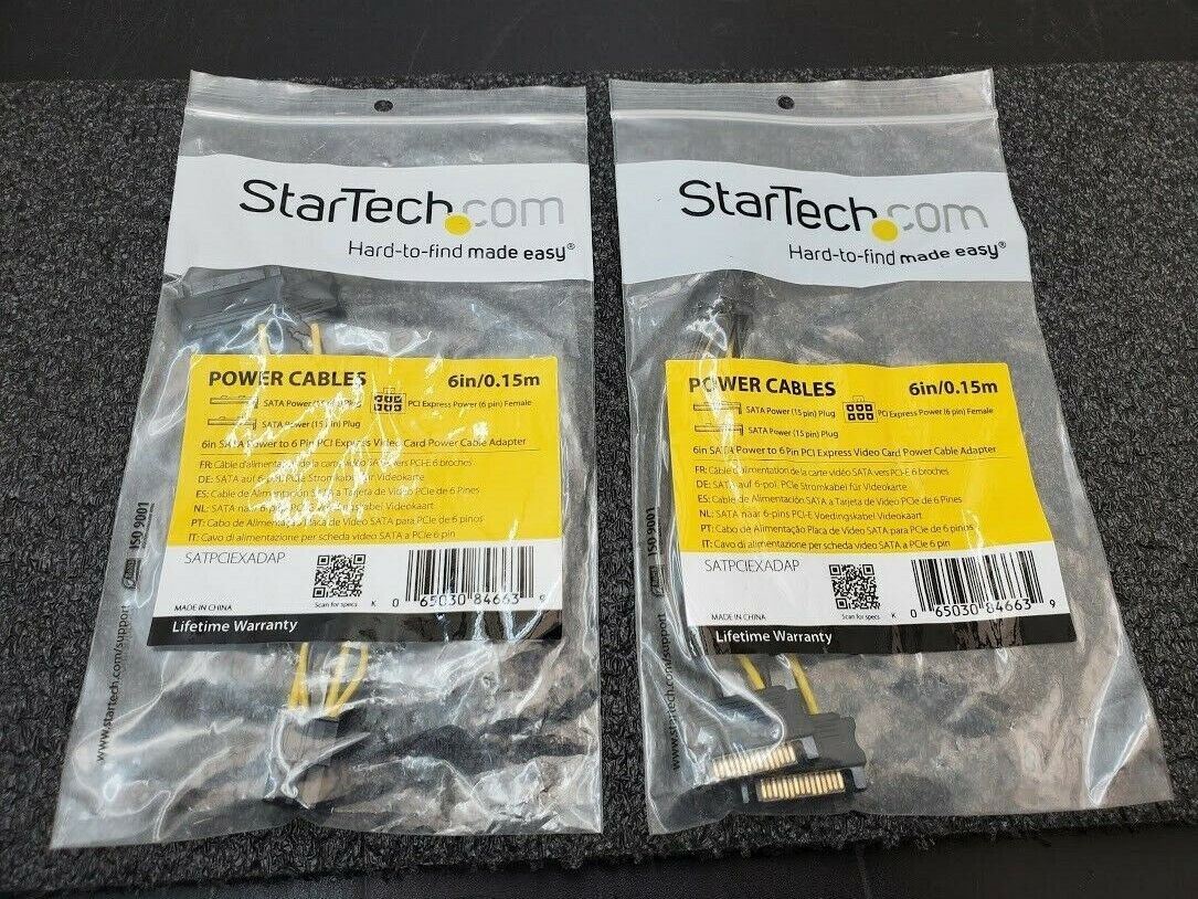 2x Startech Dual SATA Power x 6-Pin PCI Express Video Card Cable Adapter 6"