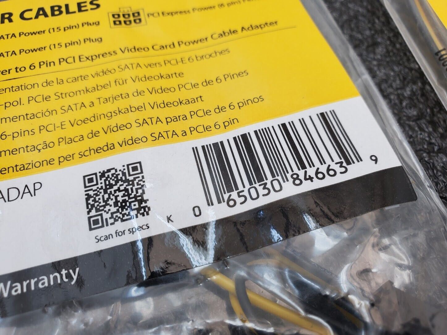 2x Startech Dual SATA Power x 6-Pin PCI Express Video Card Cable Adapter 6"