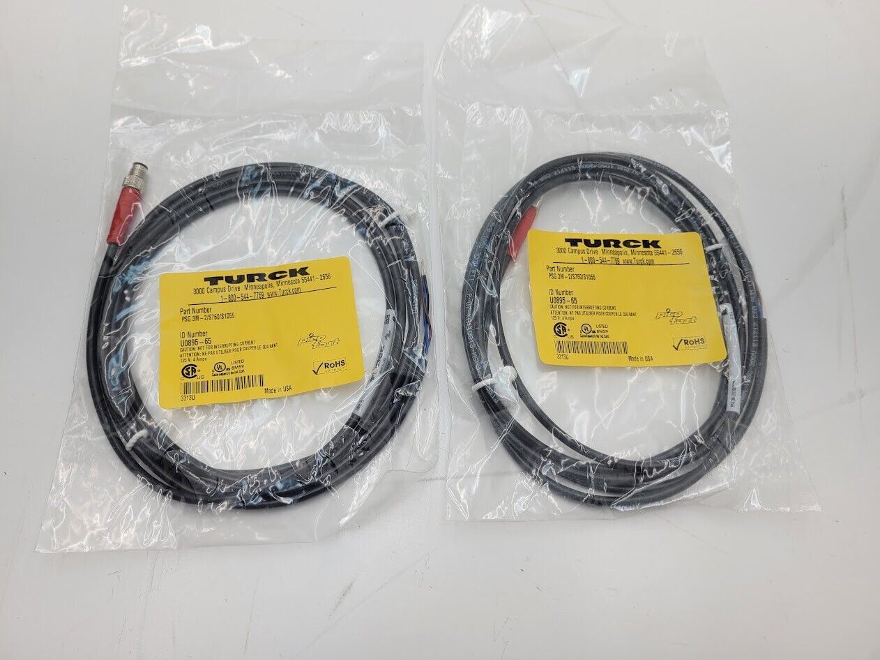 2x Turck Pico Fast PSG 3M-2/S760/S1055 M8 Male 3 Pin Pigtail Breakout Cordset