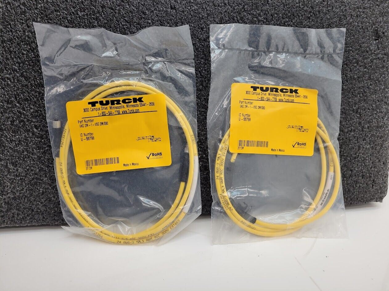 2x Turck PentaFast VKG 3M-1-VSG 3M/S90 Extension Cordset M5 Female to M5 Male