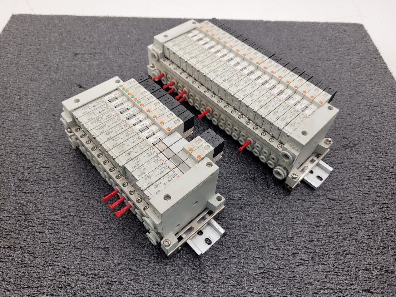 2x SMC Valve Block Solenoid Manifold LOT VQ1200-5 VQ1100-5 24VDC 30 Valves Total