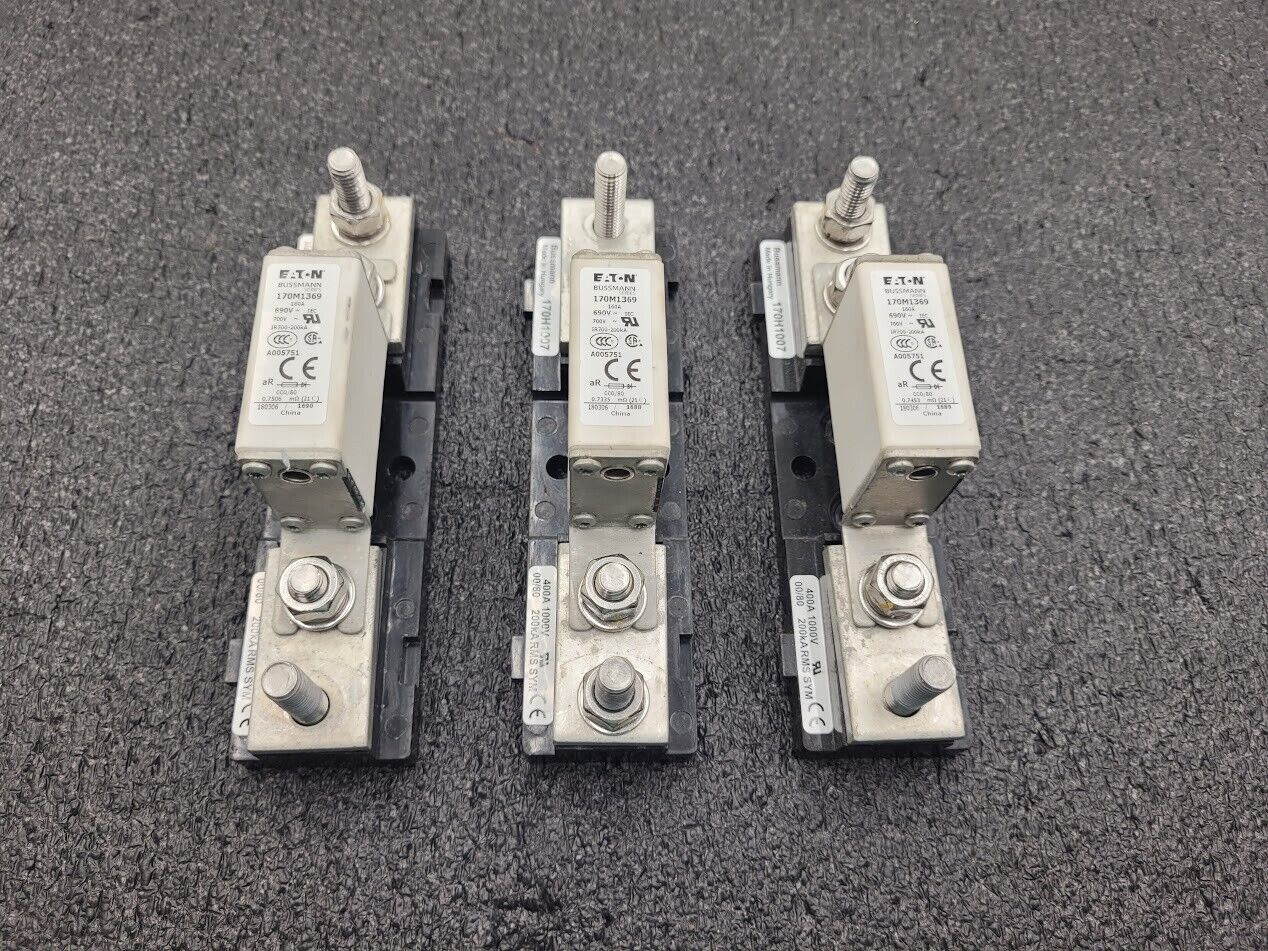 3x Bussmann 170M1369 High Speed Square Body Fuse + Holder 160A 690VAC 170H1007