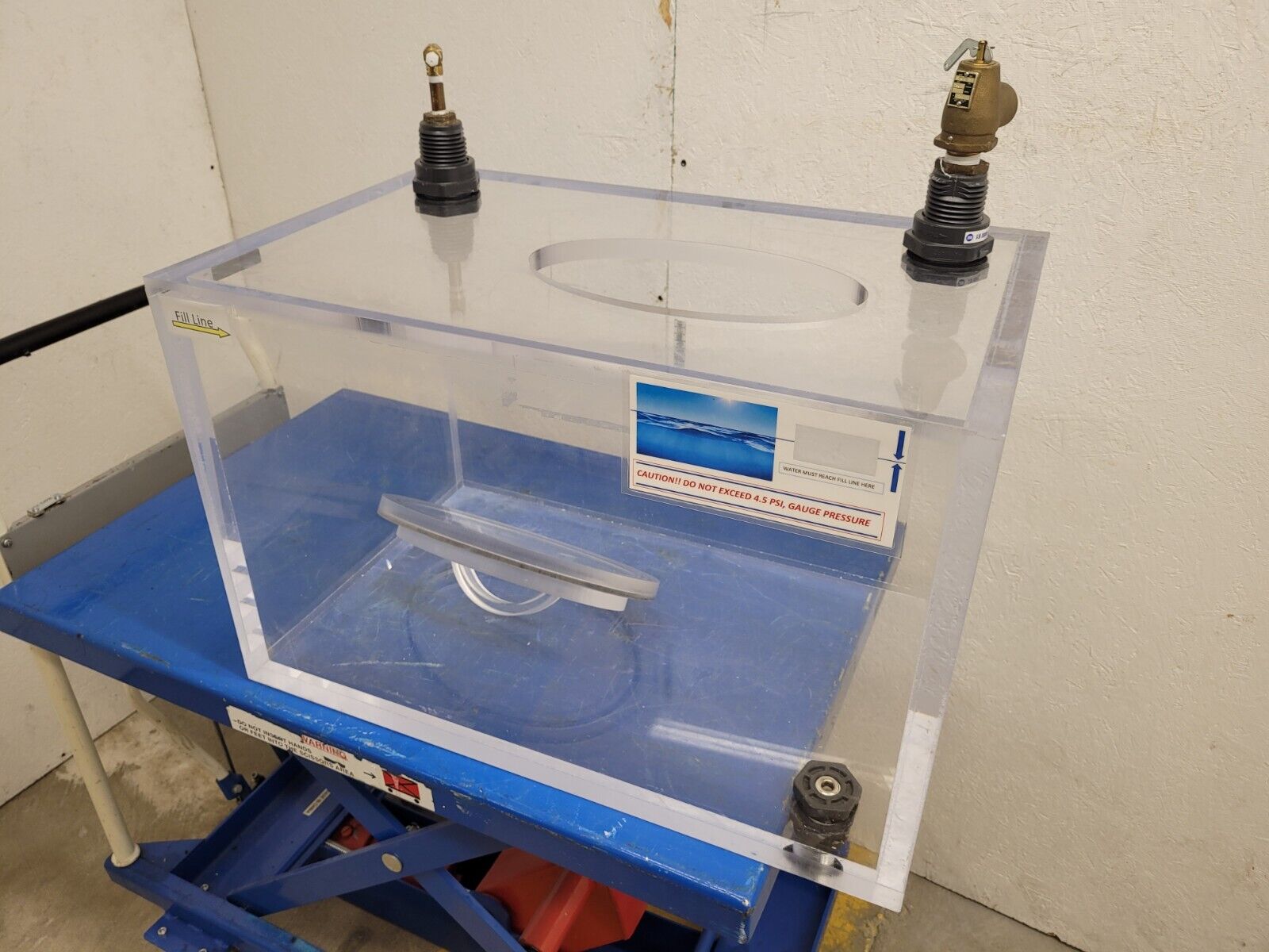 1" Thick Acrylic Plexiglass Water Immersion Pressure Chamber Tank 5PSI 25x16x16