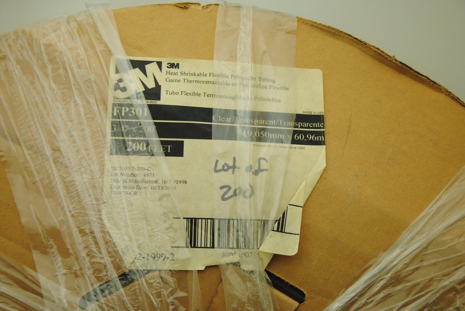 3M Heat Shrinkable Flexible Polyolefin Tubing 3/4" x 200 ft