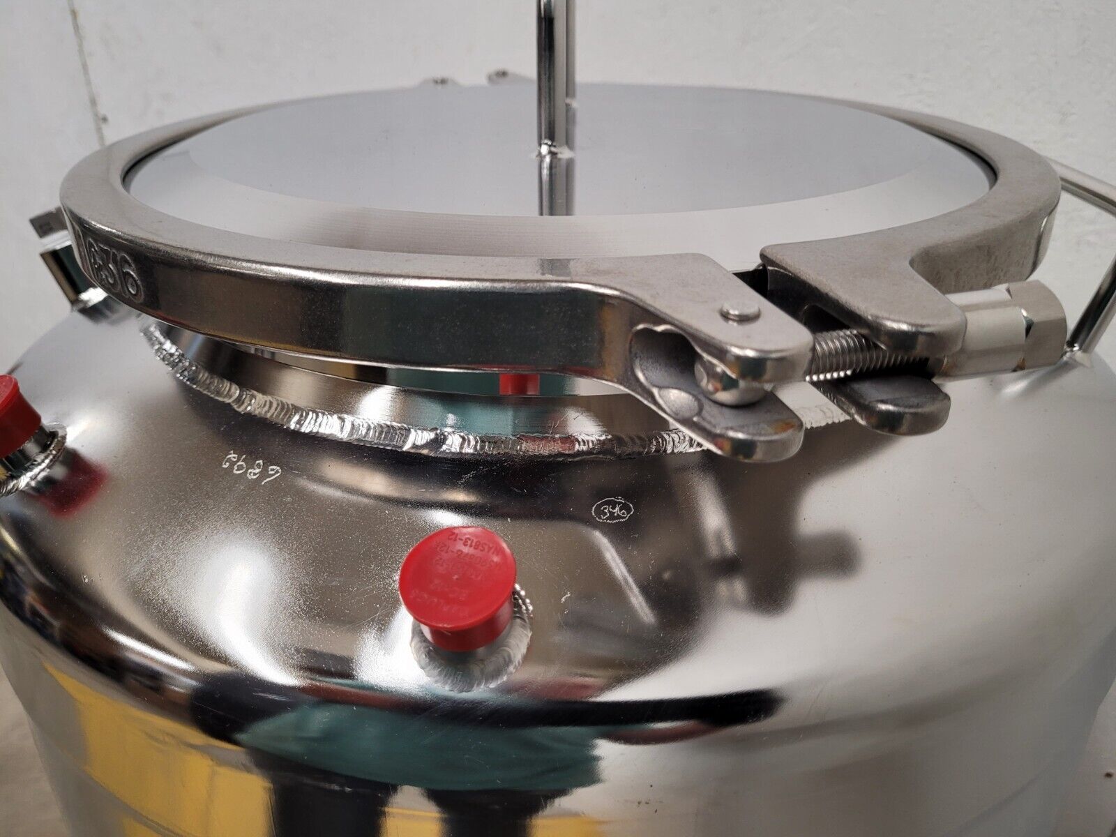 18" OD 30 Gal 100PSI MAWP Stainless Steel Pressure Tank, lid,  SS Tank w/ certs