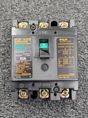 Fuji Electric Auto Breaker Switch EA33 10A 3 Pole BB3AEA-010 AC220V 2.5kA