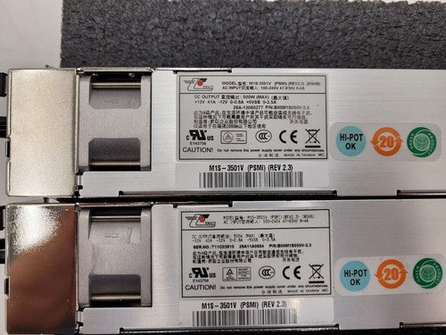 2x EMACS M1S-3501V Power Supply 100-240V Input +12V 500W Output, Tested, Working