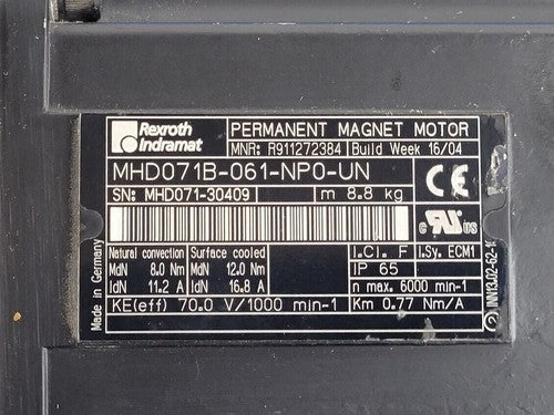 Rexroth Indramat MHD071B-061-NP0-UN Permanent Magnet Servo Motor Alpha Gearhead