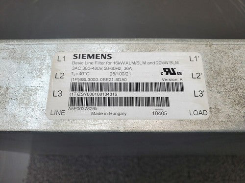SIEMENS 6SL3000-0BE21-6DA0 3PH Basic Line Filter for 16kW ALM/SLM and 20kW BLM