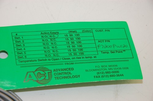 ACT Advanced Control Technologies P7200PW120 Temperature Switch, N.C. - Lot of 2