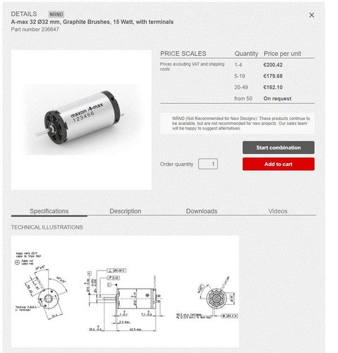Maxon DC Gearmotor 248742 24VDC 15W 6:1 Gearhead 6000RPM 6mm Output Shaft