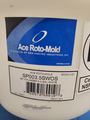 Ace Roto-Mold NSF 3.5 Gallon White Cylinder Conical Bottom Tank SP003.5SWOS