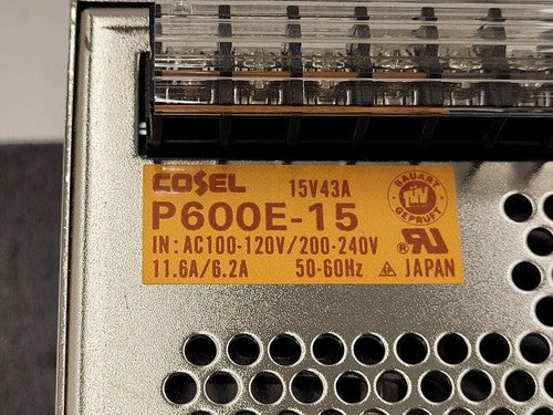 Cosel P600E-15 / P600E15 100-240VAC 11.6A Input 15V 43A 650W Output Working Pull
