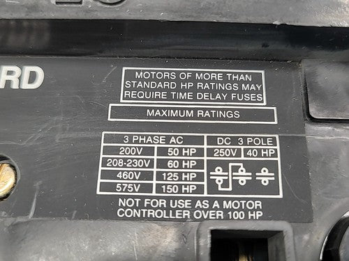 Allen Bradley 1494V-DS200 Ser B Fused Disconnect Switch 3 Pole 3PH 200A 600VAC