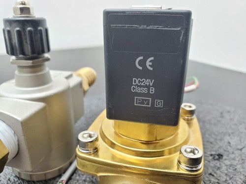 SMC 1" Solenoid VXZ2350-06-5DZ1 Valve 24VDC 3/4" ID Hose Barb AS500 Flow Control