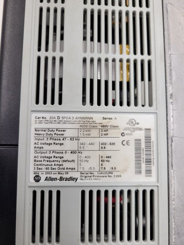 Allen Bradley 20AD5P0A3AYNNRNN /A PowerFlex 70 480V 3HP AC VFD Motor Drive