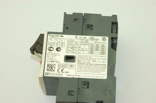 Schneider Electric GV2ME20 Manual Motor Starter, 690V, 18A, 1PH/3PH, 50/60Hz