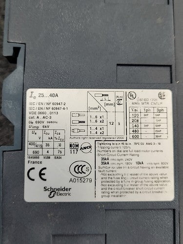 Telemecanique Square D GV3ME Manual Motor Starter Circuit Breaker 25-40A
