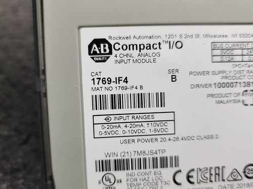 Allen Bradley 1769-IF4 Compact I/O Analog Input Module 4 Channel PLC