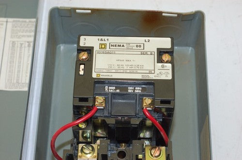 Square D Size 00 Starter 8536SAG11 Ser. B, 600V max, 50/60Hz, 1HP