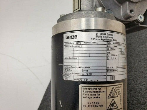 Lenze SSN40-1GDAR-063C22 Servo Motor SSN40-1FDAR 15:1 Gear Reducer Dual Shaft