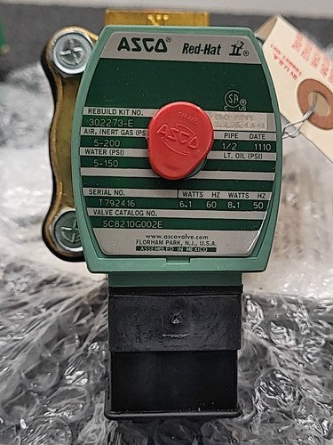 ASCO RedHat SC8210G002E Solenoid Valve 1/2" NPT Brass Coil 120VAC 302273-E