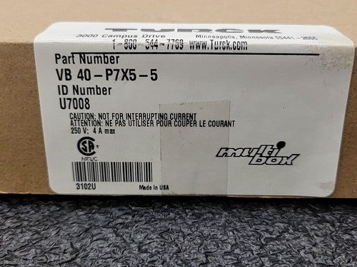 Turck VB VB 40-P7X5-5 Multi Box Junction Cable Cordset U7008 M12 Sensor 4 Port