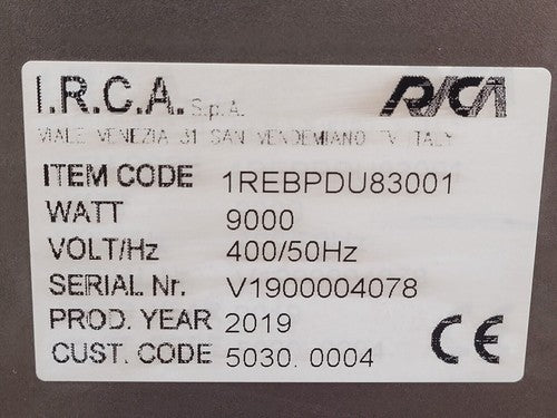 IRCA Inline 9kW 16" Liquid Heater 400V 50Hz From 2019  1REBPDU83001 Unused