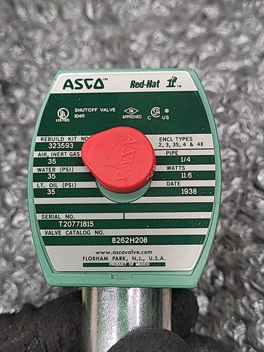 ASCO Red Hat II Solenoid Valve 8262H208 24VDC Brass NC Shutoff 1/4" NPT 6WTW2