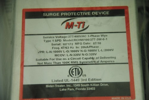 M-Ti AC Line Surge Protector RCHW100/277-3W-0-1, New