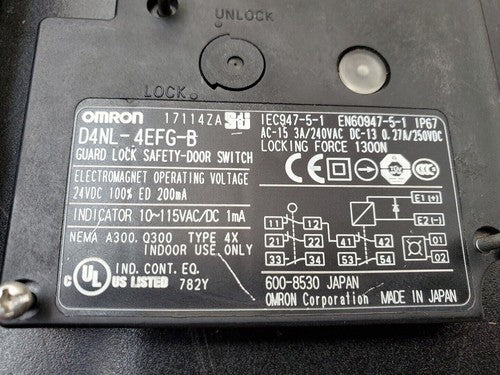 Omron D4NL-4EFG-B Guard Lock Safety Door Switch 24VDC Locking Force 1300N