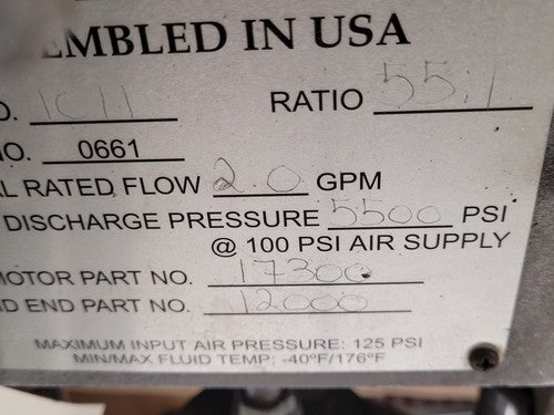Heritage Pumps 1011 Pneumatic Fluid Pump Air Operated Ratio 55:1 5500PSI Unit A5
