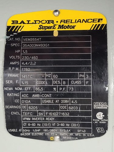 Surfilco NS-703046A Vertical Chemical Pump 2" - 1.5" 1.5HP 3PH Plastic Impeller