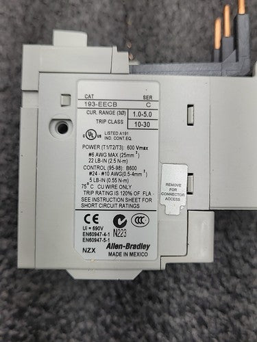 Allen Bradley 193-EECB E1 Plus Overload Relay Ser C Adjustable Current 1.0-5.0A