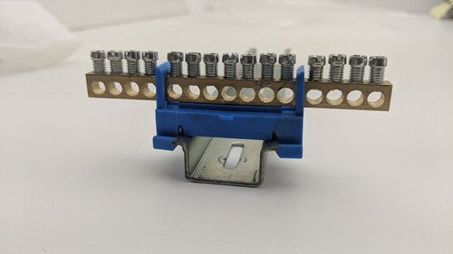 Lot of 2 DIN Rail Mount Brass Ground Grounding Strip 15x 4AWG Copper Wire