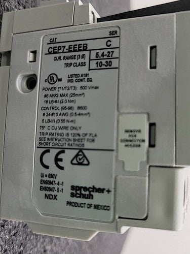 Sprecher+Schuh CEP7-EE Thermal Overload Relay 5.4-27A Class 10,15,20,30