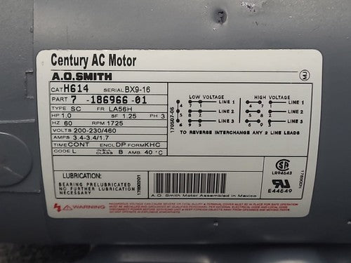 A.O. Smith Century AC Motor H614 1HP 1725 RPM BX9-16 Industrial Electric Motor