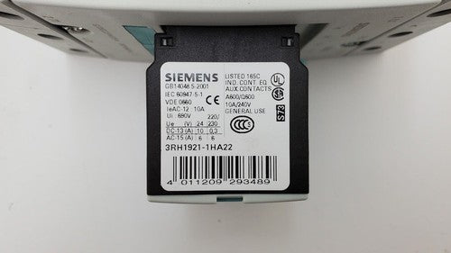 SIEMENS SIRIUS 3RT1446-1AL20 Contactor 140A 400V 230VAC 50/60Hz w/ 3RH1921-1HA22