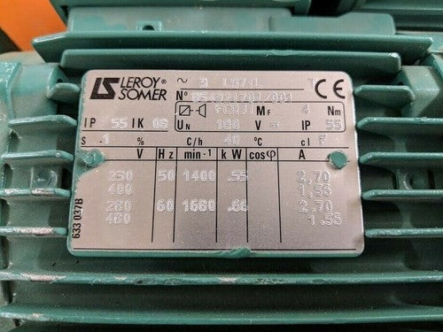 Leroy Somer 3PH LS71L Right Angle Gearmotor 40:1 Reducer