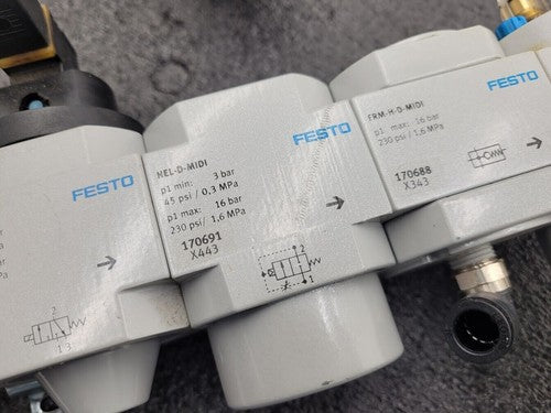 Lot of 2x Festo Air Pneumatic Solenoid On/Off Piston Gate Shut Off + Lubricator