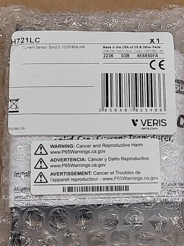 Veris H721LC Solid Core Current Sensor Transducer 0-10/20/40A Range