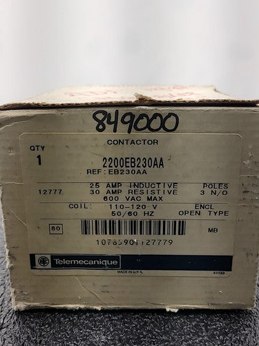 Telemecanique 2200EB230AA Contactor EB230AA 110-120V Coil 3 Pole N/O 600VAC Max